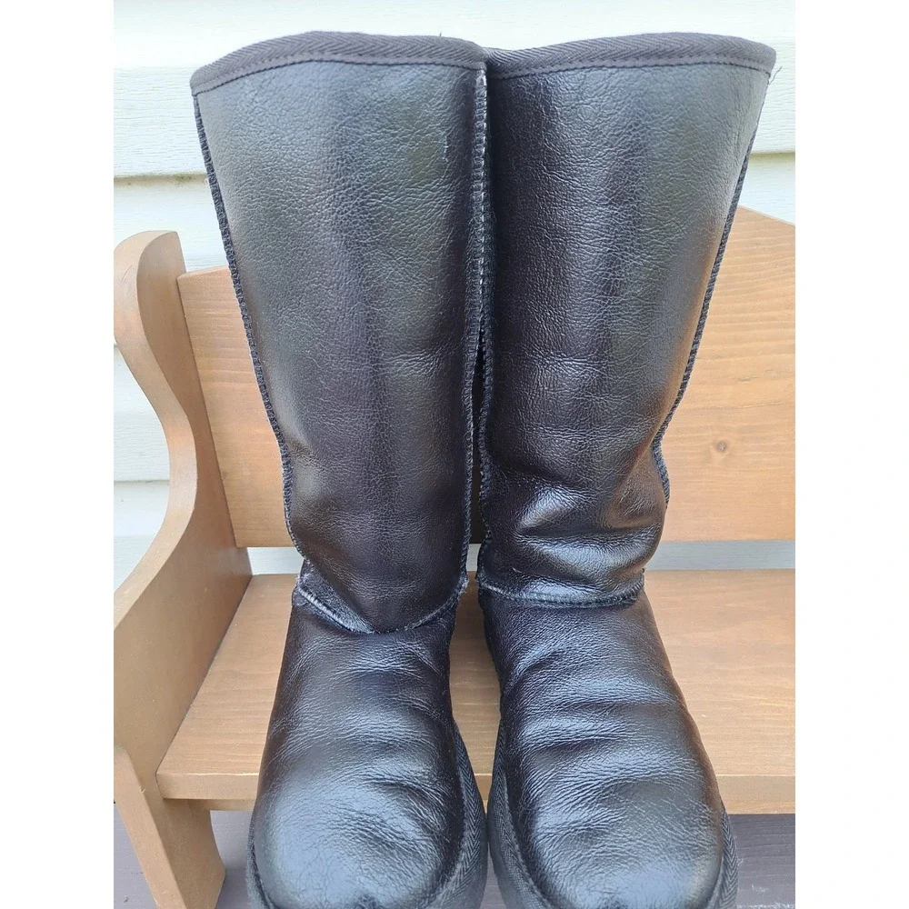 Women's Brown Tall Leather Winter Snow Shearing Boots  8 W Pull On